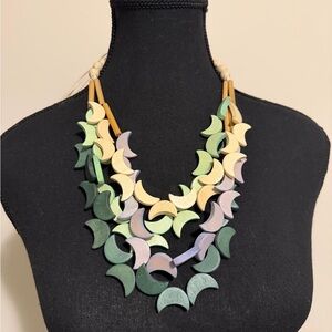 Multicolor Wooden Crescent Necklace